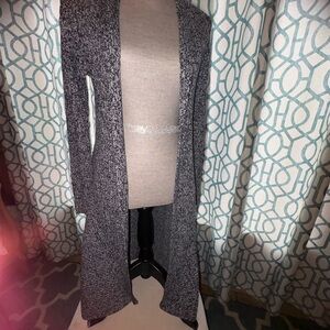 New York & Company Long Open-Front Black & White Cardigan Sweater Coat